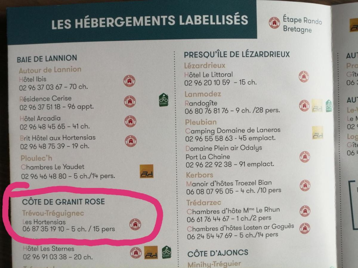 Les Hortensias Gr 34 - Chambres D'Hotes Trévou-Tréguignec Exteriér fotografie